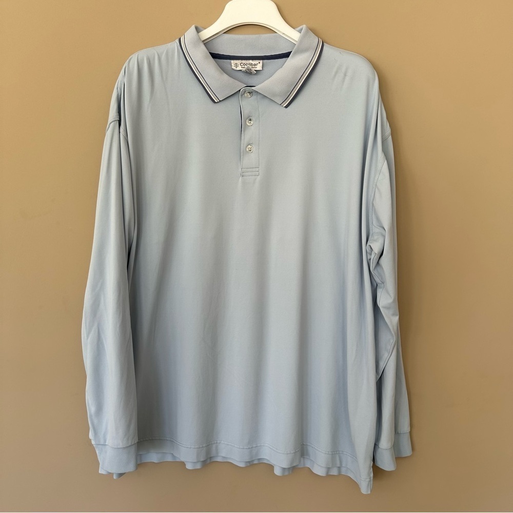 Coolibar Men XL Long Sleeve Vented Back Polo Shirt UPF 50 Sun Protection Blue